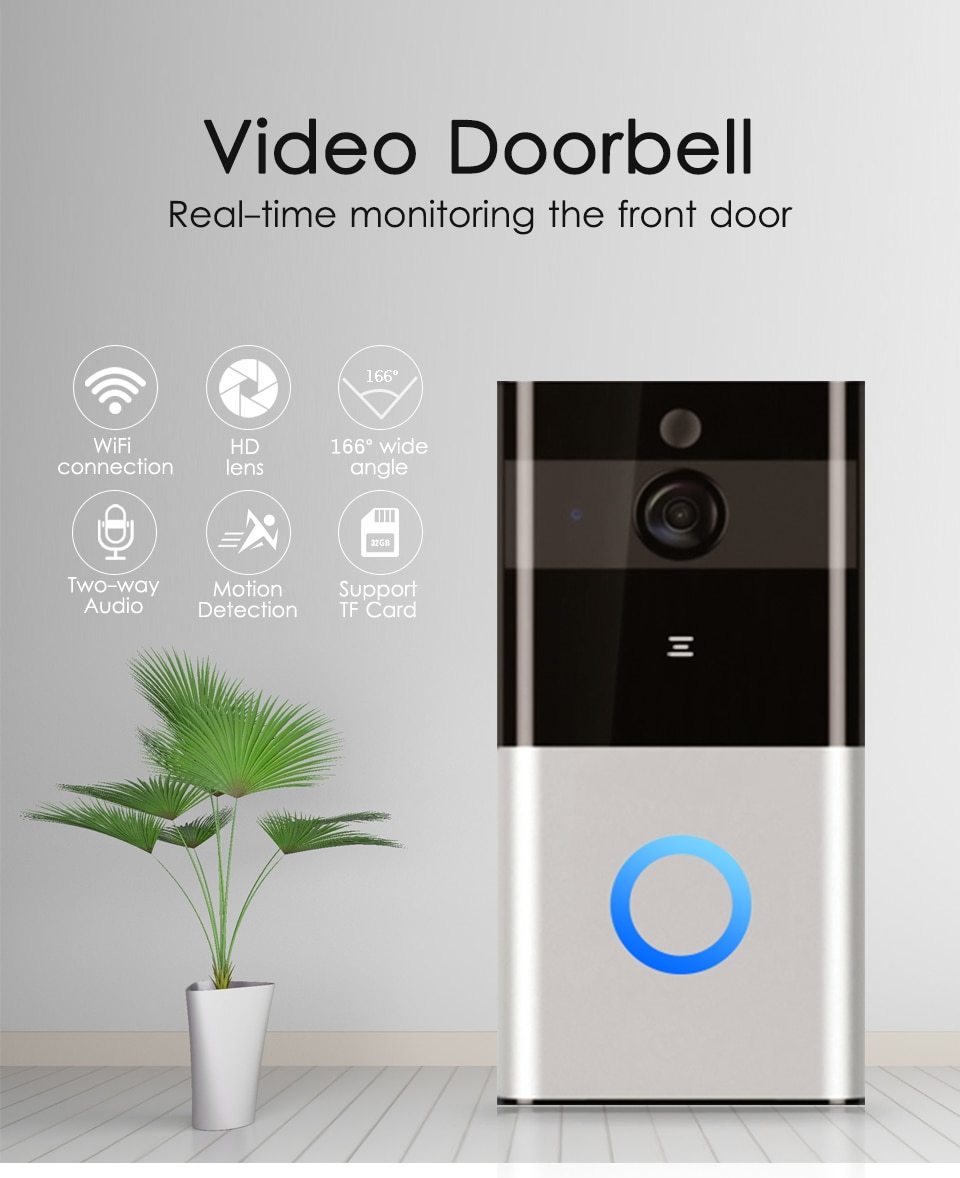 720P Smart WiFi Video Doorbell – Wireless Intercom with Motion Detection, Night Vision & SD Card Storage