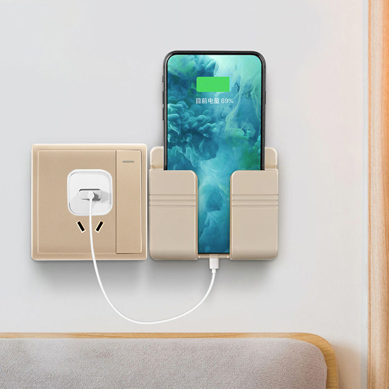 Wall-Mounted Phone Charging Holder – Punch-Free Sticky Storage Rack for Cables & Mobile Devices