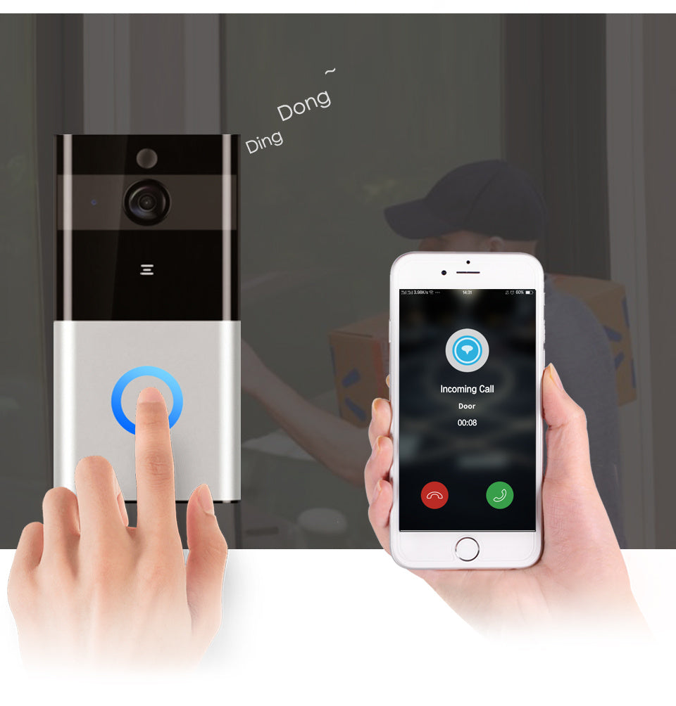 720P Smart WiFi Video Doorbell – Wireless Intercom with Motion Detection, Night Vision & SD Card Storage
