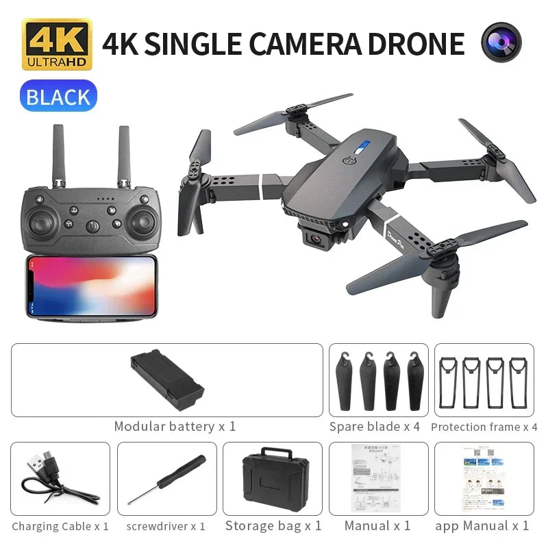 E88 Mini Foldable 4K HD Drone with Camera – WiFi FPV Quadcopter Toy with Remote Control for Kids & Beginners