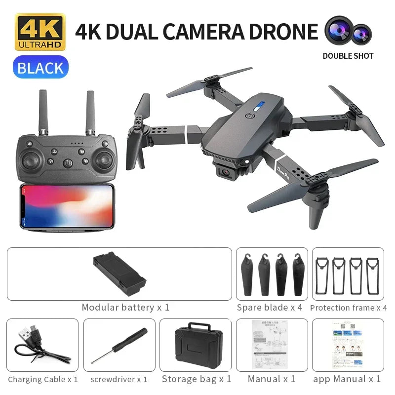 E88 Mini Foldable 4K HD Drone with Camera – WiFi FPV Quadcopter Toy with Remote Control for Kids & Beginners