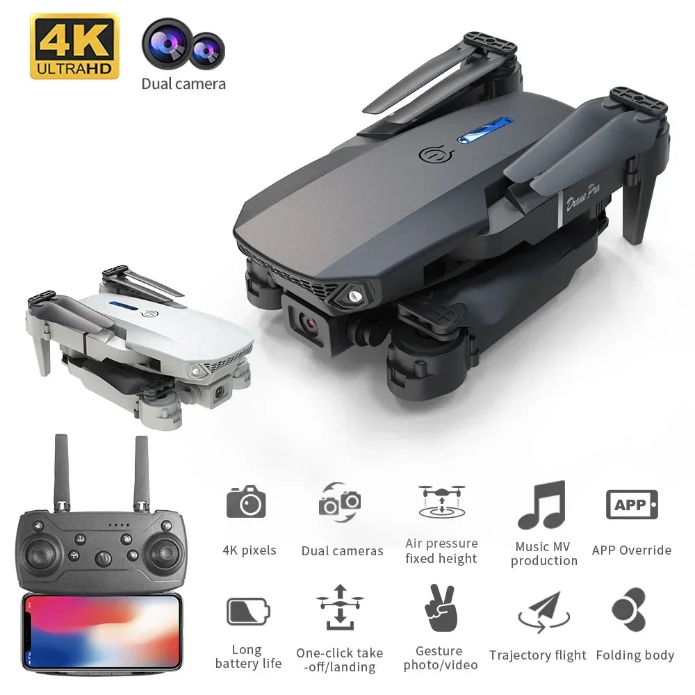 E88 Mini Foldable 4K HD Drone with Camera – WiFi FPV Quadcopter Toy with Remote Control for Kids & Beginners