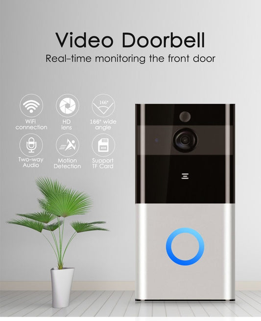 720P Smart WiFi Video Doorbell – Wireless Intercom with Motion Detection, Night Vision & SD Card Storage