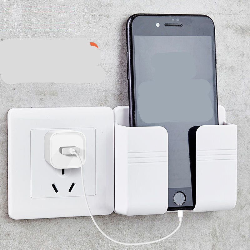 Wall-Mounted Phone Charging Holder – Punch-Free Sticky Storage Rack for Cables & Mobile Devices