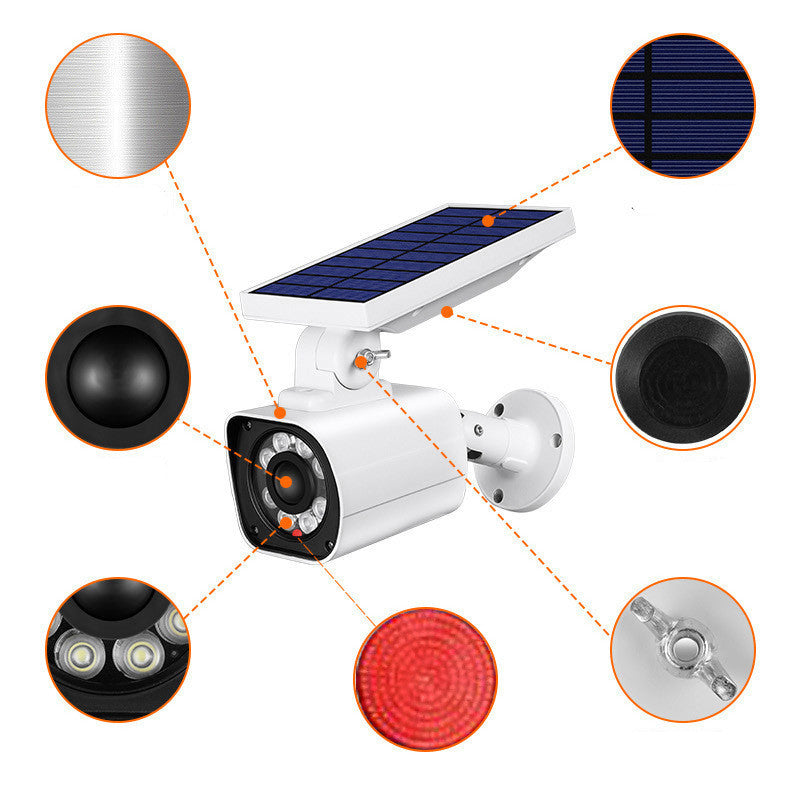 Solar-Powered Dummy Security Camera with LED Spotlight – Motion Sensor Outdoor Light for Courtyard & Home Safety
