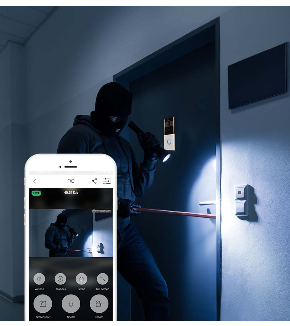 720P Smart WiFi Video Doorbell – Wireless Intercom with Motion Detection, Night Vision & SD Card Storage