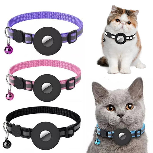 Reflective Pet Collar with Waterproof AirTag Holder – Nylon GPS Tracker Cover for Dogs & Cats